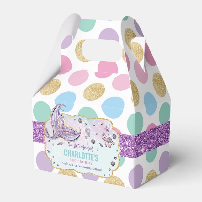 Polka Dots Mermaid Birthday Baby Shower Thank You Favour Box (Front Side)