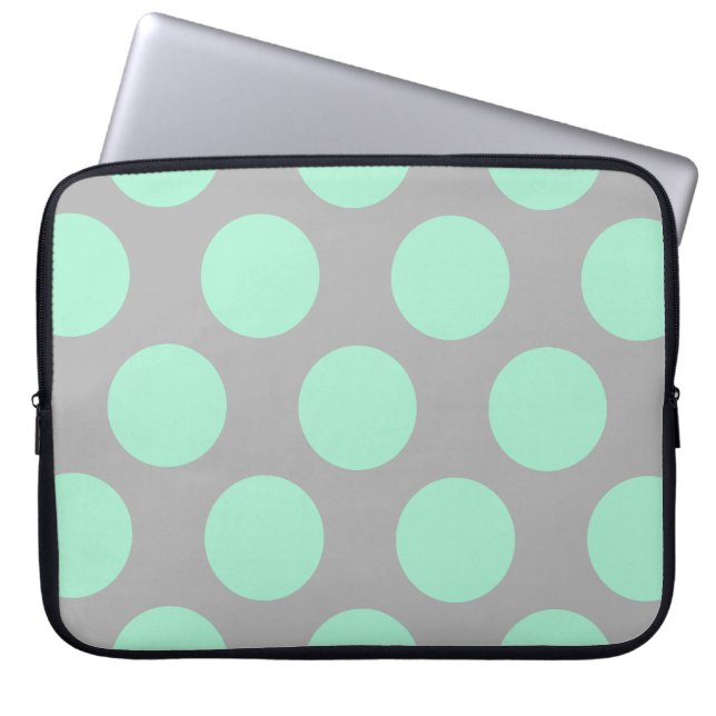 Polka Dots Mint and Grey Laptop Sleeve (Front)