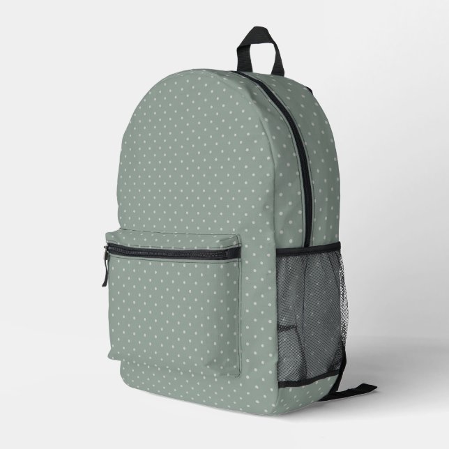 Polka Dots Mint Green and Soft Grey Polka Pattern Printed Backpack (Back Corner Right)