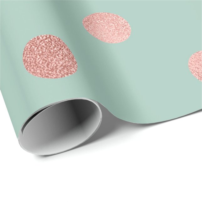 Polka Dots Mint Green Pastel Peach Gold Rose Wrapping Paper (Roll Corner)