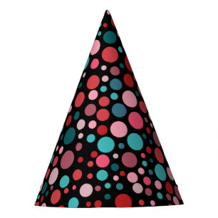 Polka Dots Multi Colour on Black Background Party Hat
