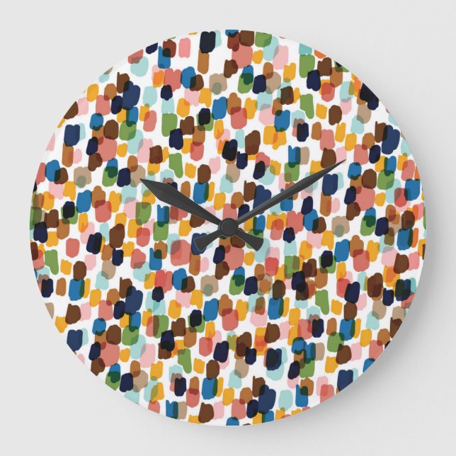 Polka Dots: Multicoloured Hand Paint. Large Clock (Front)