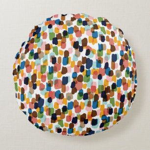 Polka Dots: Multicoloured Hand Paint. Round Cushion