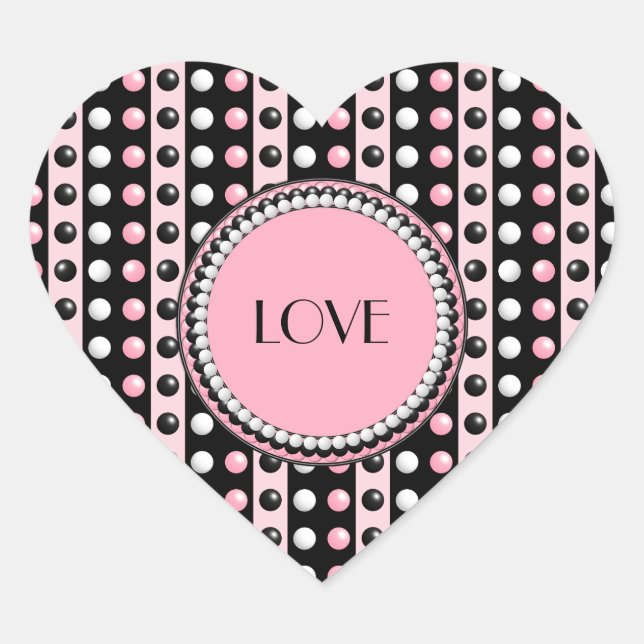 Polka dots n Stripes Monogram Heart Sticker (Front)
