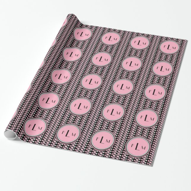 Polka dots n Stripes Monogram Wrapping Paper (Unrolled)