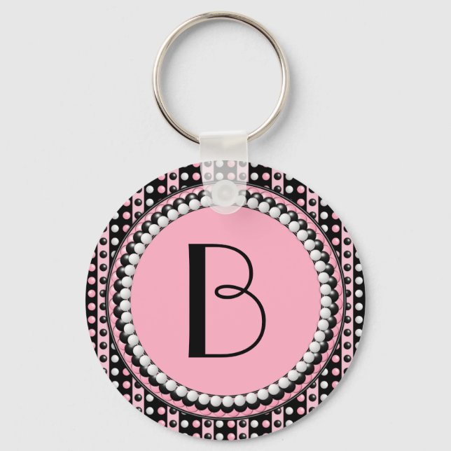 Polka dots n Stripes Monogrammed Keychain (Front)