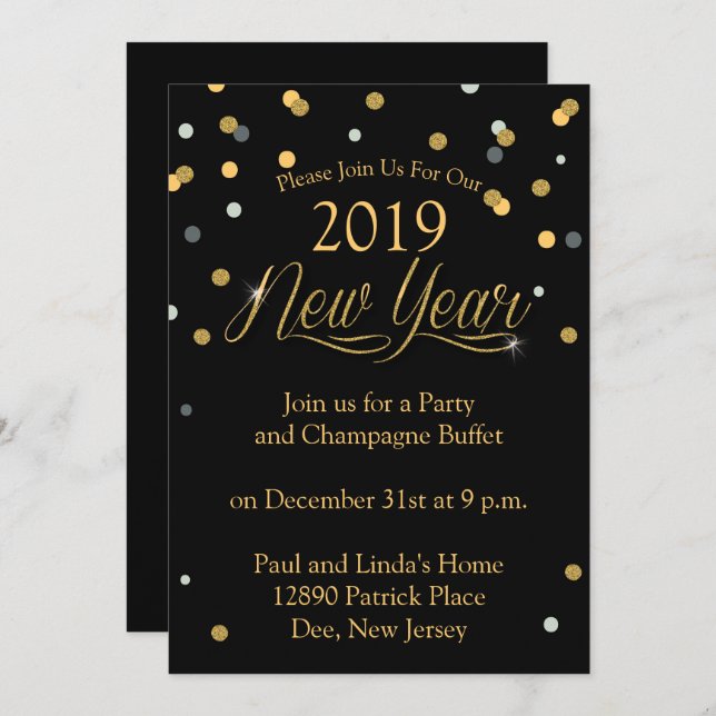 Polka Dots New Years Eve Party Invitation (Front/Back)