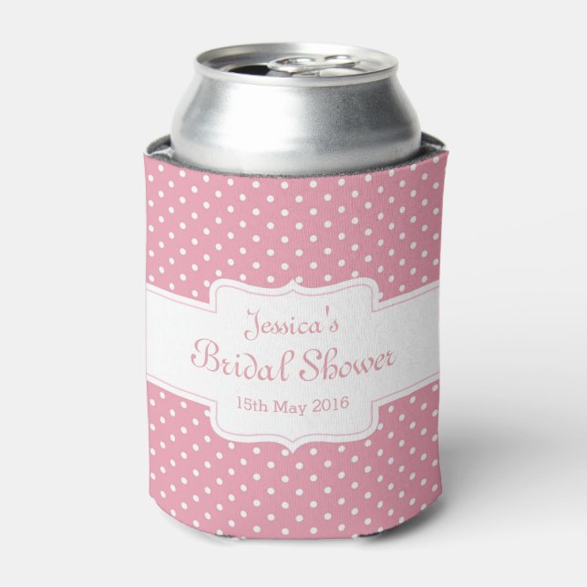 Polka Dots on Pink - Bridal Shower Can Cooler (Can Front)