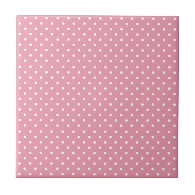 Polka Dots on Pink Pattern Ceramic Tile (Front)