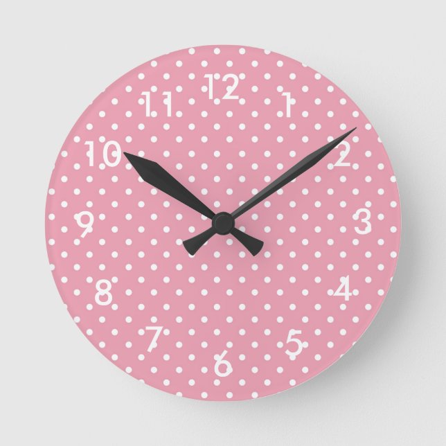 Polka Dots on Pink Pattern Round Clock (Front)