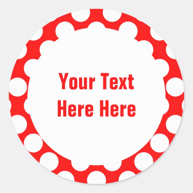 Polka Dots on Red Text Template Classic Round Sticker (Front)