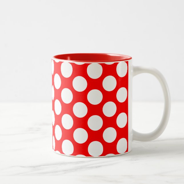 Polka Dots on Red Two-Tone Coffee Mug (Right)