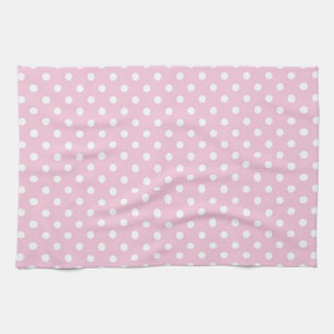 Polka dots on sweet pink background kitchen towel