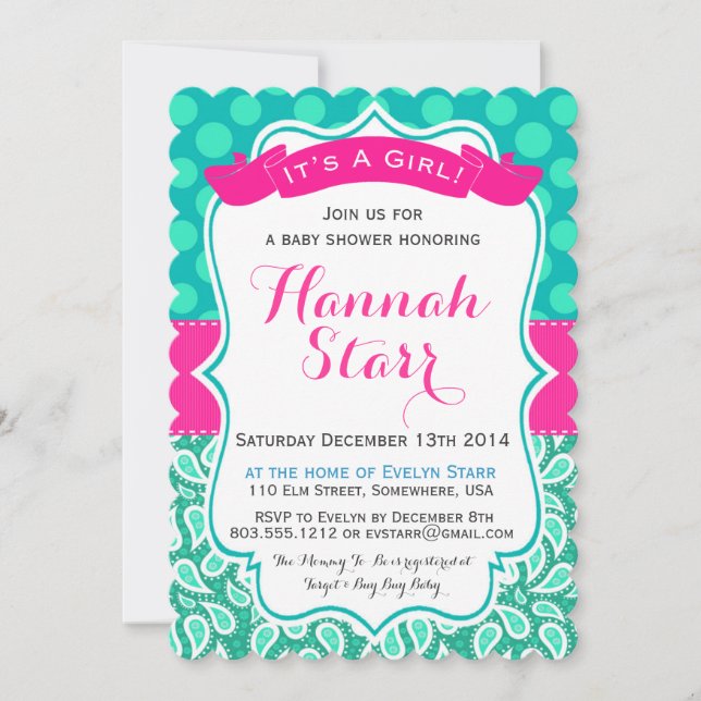 Polka Dots & Paisley Baby Shower Invitation (Front)