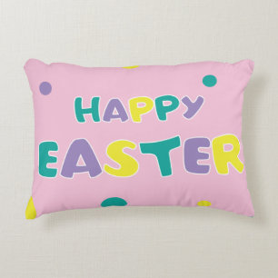Polka Dots Pastel Pink Happy Easter Decorative Cushion