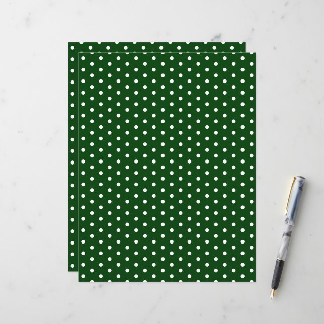 Polka Dots Pattern Festive Green Scrapbook Paper (Front/Back In Situ)