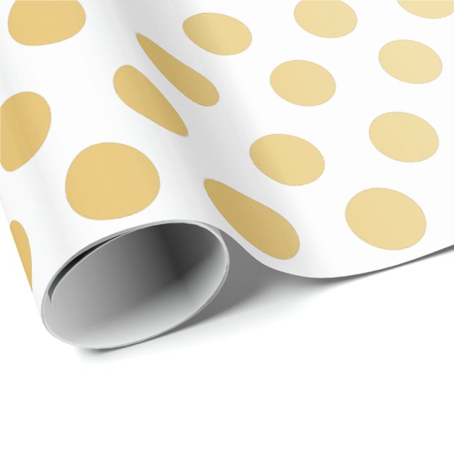 Polka Dots Pattern Gold and White Wrapping Paper (Roll Corner)
