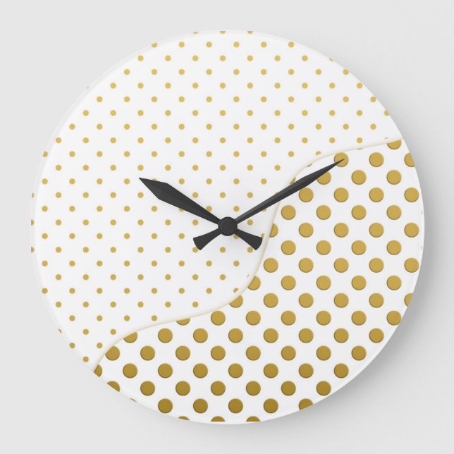 Polka Dots Pattern in Gold and White Large Clock (Front)