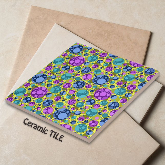 Polka Dots Pattern in Pink Blue Teal -  Ceramic Tile (Creator Uploaded)