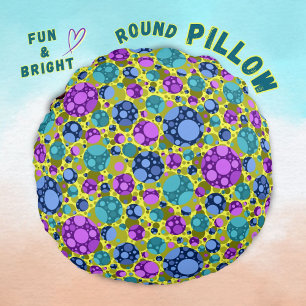 Polka Dots Pattern in Pink Blue Teal - Round Cushion