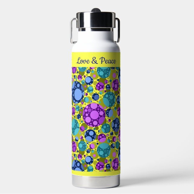 Polka Dots Pattern in Pink Blue Teal -  Water Bottle (Front)