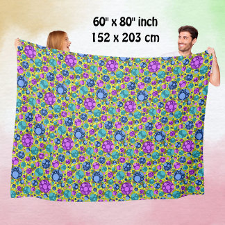 Polka Dots Pattern Pink Blue Teal -  Fleece Blanket