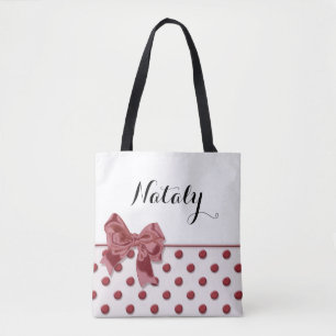 Polka dots pattern with bow. monogram. tote bag