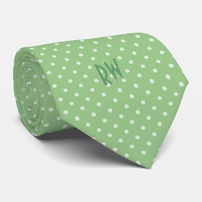 Polka Dots Pattern with Monogram (Mint Green) Tie (Rolled)