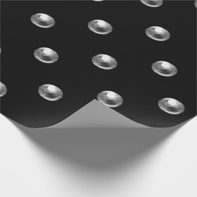 Polka Dots Pearls Black Silver Grey  3D Effect Wrapping Paper (Corner)