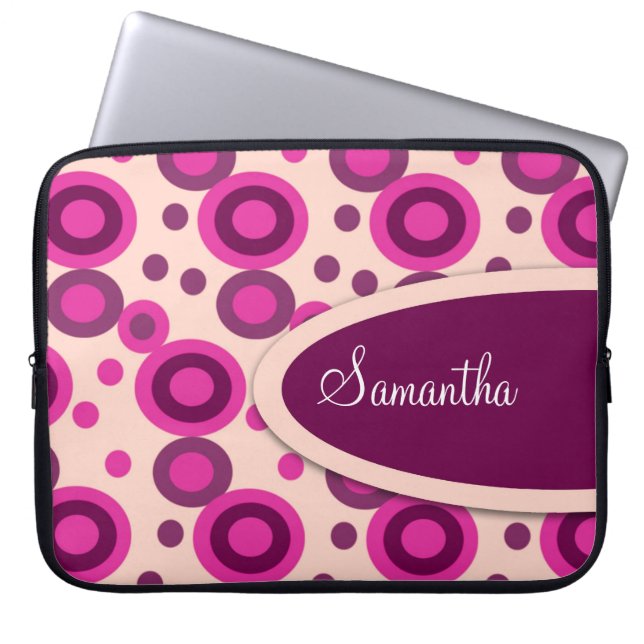 Polka Dots Personalised Laptop Sleeve:Hot Pink Laptop Sleeve (Front)