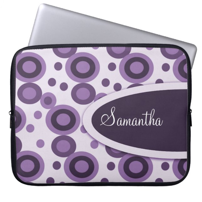 Polka Dots Personalised Laptop Sleeve:Lavender Sleeve (Front)