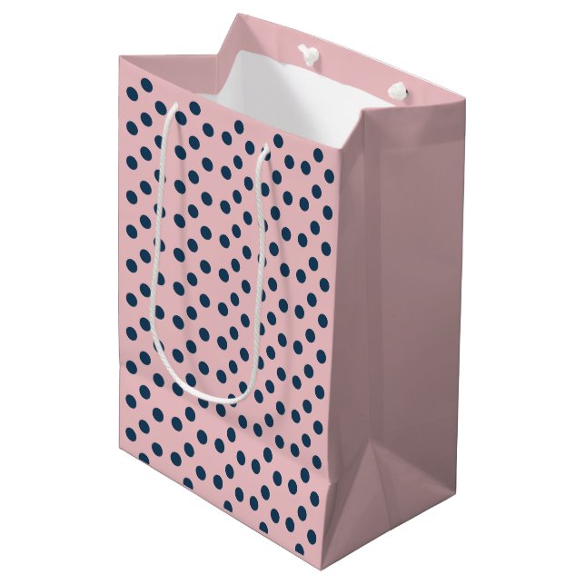 Polka dots pink and navy medium gift bag (Front Angled)