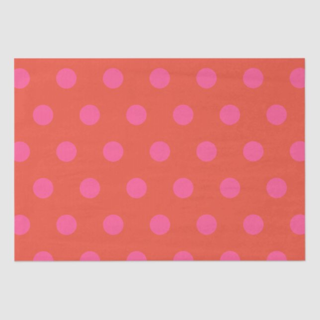 Polka Dots Pink and red Orange monogrammed Tissue Paper (Front)