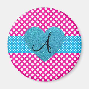 Polka dots pink and white monogram magnet
