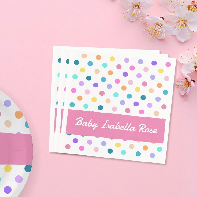Polka Dots pink band colourful  Napkin (Creator Uploaded)