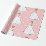 Polka Dots Pink Bridal Shower White Wedding dress Wrapping Paper<br><div class="desc">An elegant design for a bridal shower,  with a romantic background in pink colour and white dots. The wedding dress and the bride in this design make you can't wait to see the wedding and the bride and groom.</div>