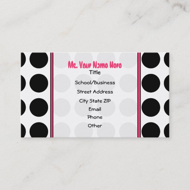 Polka Dots / Pink Teacher Fashion Business Card (Front)