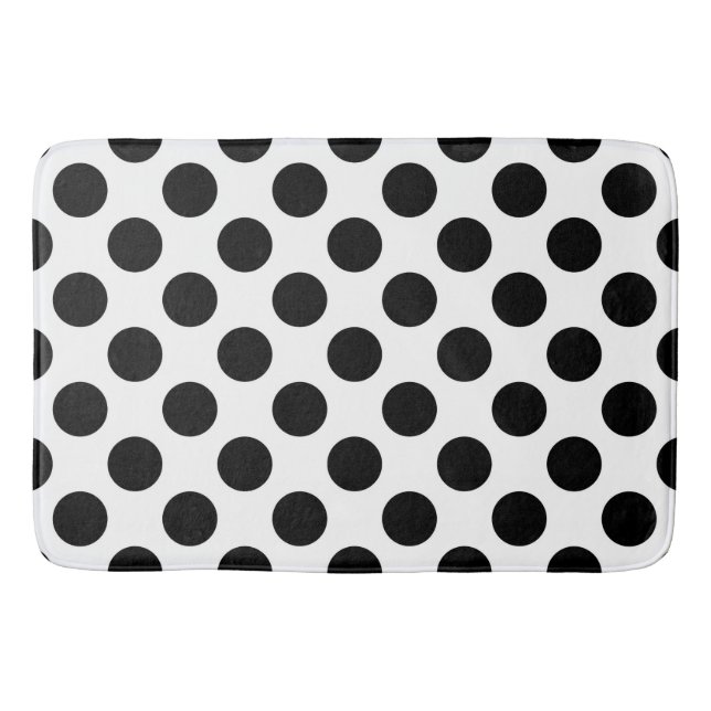 Polka Dots, Polka Dot Pattern, Black and White Bath Mat (Front)