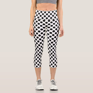 Polka Dots, Polka Dot Pattern, Black and White Capri Leggings