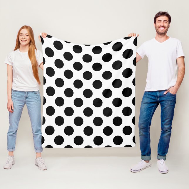 Polka Dots, Polka Dot Pattern, Black and White Fleece Blanket (In Situ)