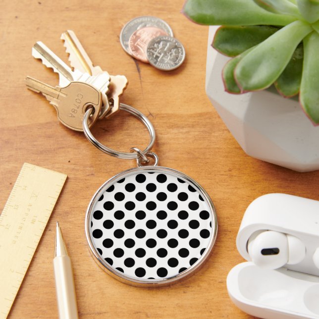 Polka Dots, Polka Dot Pattern, Black and White Key Ring (Desk)