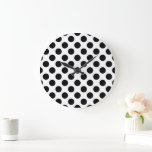 Polka Dots, Polka Dot Pattern, Black and White Large Clock<br><div class="desc">Cute,  fun and adorable polka dot pattern in black and white colour. Modern and trendy gift,  perfect for the polka dots lover in your life.</div>