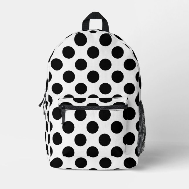 Polka Dots, Polka Dot Pattern, Black and White Printed Backpack (Front)