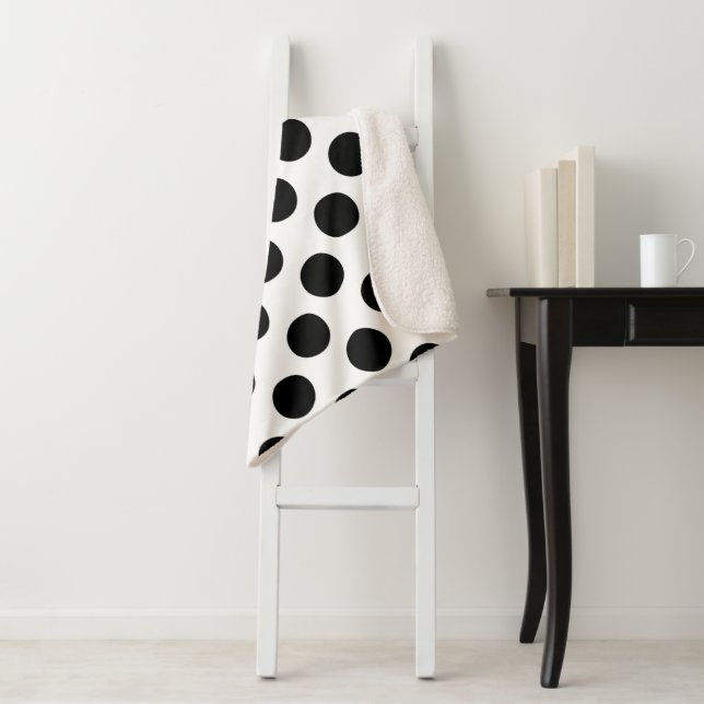Polka Dots, Polka Dot Pattern, Black and White Sherpa Blanket (In Situ)