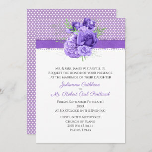 Polka Dots & Purple Flowers Wedding Invitation