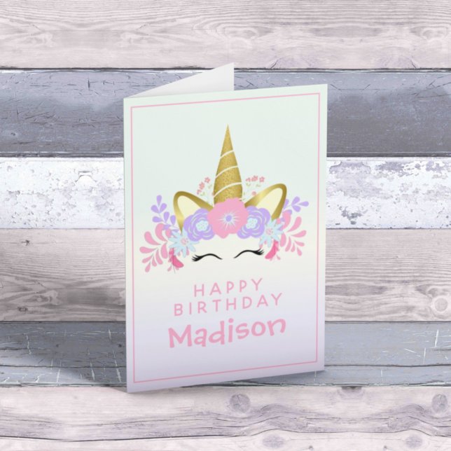Polka Dots Rainbow Unicorn Happy Birthday Card (Creator Uploaded)
