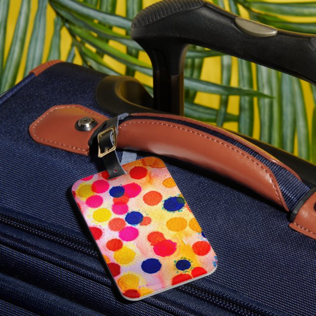 Polka dots rainbow waterclor luggage tag (Front Insitu 1)