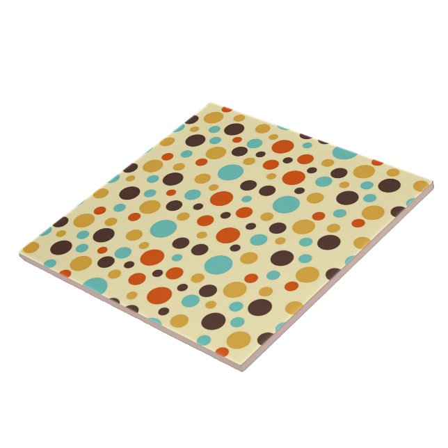 Polka Dots Retro Colours Blue Yellow Red Ceramic Tile (Side)