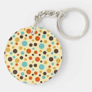 Polka Dots Retro Colours Blue Yellow Red Key Ring