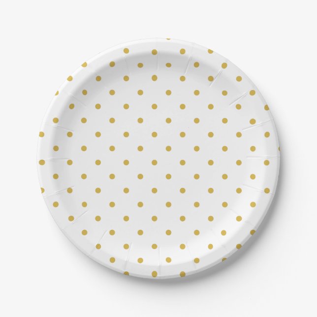 Polka-dots | retro gold and white paper plate (Front)
